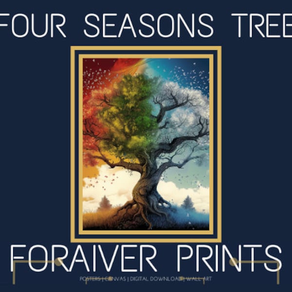 Vier-Jahreszeiten-Baum, detaillierte saisonale Baumillustration, künstlerisches Dekor für das Wohnzimmer