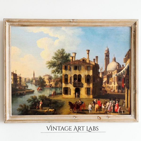 View of Brenta, Giambattista Cimaroli, Restored 18th Century Art Print, Antique Art, Venetian Landscape Art, Printable Wall Art