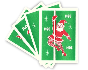 NAUGHTY SANTA / Lot de 4 cartes postales de Noël variées / Risographie / Weinachtskarten