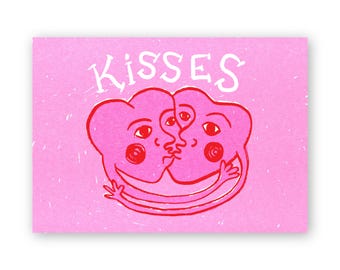 BAISERS / Cartes postales de la Saint-Valentin / Risographie