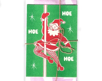 Carte pour les Fêtes, Père Noël impertinent, risographe - Voeux de Noël coquins