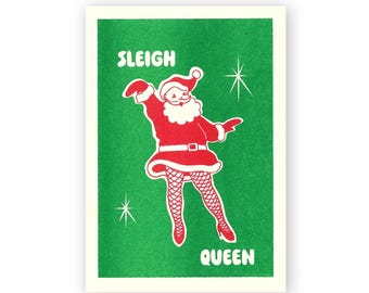 SLEIGH QUEEN / Carte postale des Fêtes / Risogravure / Weinachtskarten