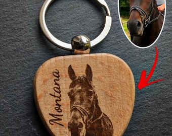 Wooden keychain with photo laser engraving as desired
