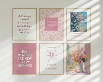 Pink Christian Wall Art Scripture Home Decor Bible Verse Cottagecore Print Pink Room Decor Trendy Art Preppy Wall Art Subtle Christian Art