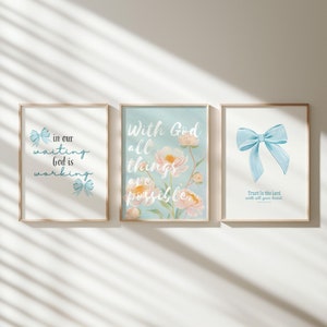 Blue Bible Verse Set of 3 Coquette Aesthetic Girly College Dorm Room Decor Bible Verse Art Print Christian Printable Art Scripture Wall Art