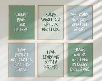 Kid Affirmation Print Kids Room Wall Art Bundle Christian Playroom Print Positive Quote Wall Art Preschool Classroom Decor Motivational Art