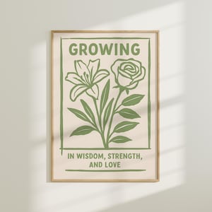 Sage Green Christian Wall Art: Bible Verse Flower Print (Digital Download