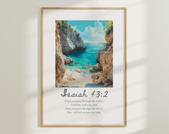 Coastal Christian Wall Art Seascape Bible Verse Print Scripture Art Modern Christian Art Beach House Decor Bible Quote Poster