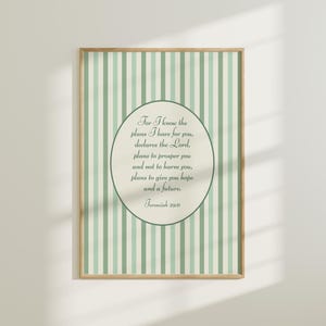 Grüne christliche Wandkunst Bibel-Vers-Plakat christliches Geschenk College Wohnheim Dekor Preppy Wand-Dekor religiöse Housewarminggeschenk gestreifte Wandkunst