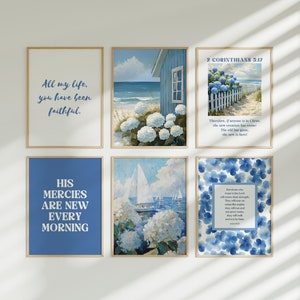 Coastal Wall Art Office Wall Decor Christian Gift for Mom Bible Verse Wall Art Bundle Christian Decor for Bedroom Blue Christian Art Print