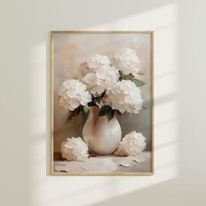 Vintage White Hydrangea Print: Muted Floral Farmhouse Wall Art (Digital Download