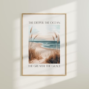 Christian Wall Art Vintage Beach Print Coastal Christian Quote Poster Bible Home Decor Neutral Summer Painting Print Scripture Wall Art
