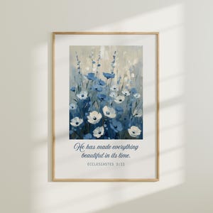 Blue Christian Wall Art Scripture Room Decor Bible Verse Floral Art Print Farmhouse Wildflower Wall Art Blue Dorm Decor Vintage Faith Poster