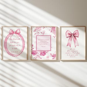 Pink Christian Wall Art Trendy Bible Verse Print Floral Christian Art Encouragement Christian Gift Coquette Dorm Room Decor Preppy Wall Art