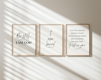 Bibel-Vers-Wand-Kunst-moderne minimalistische christliche Kunst-Gebets-Raum-Dekor-Schrift Plakat-Satz von 3 Christian Wohndekor-Geschenk-Wand-Kunst-Bundle