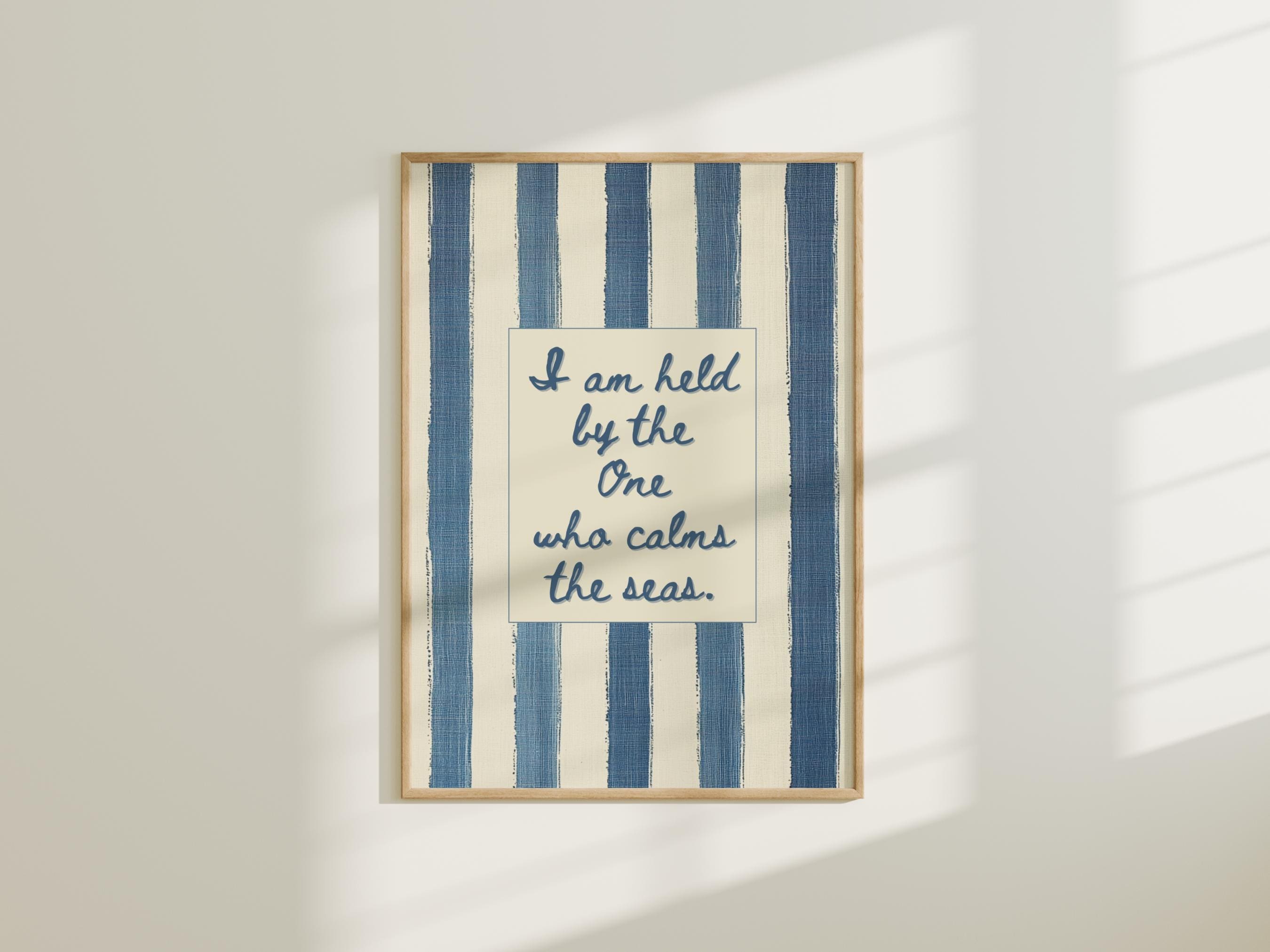 Christian Quote Wall Art Fisherman Aesthetic Blue Striped Wall Art Christian Affirmation Art Print Housewarming Gift Coastal Beach Art