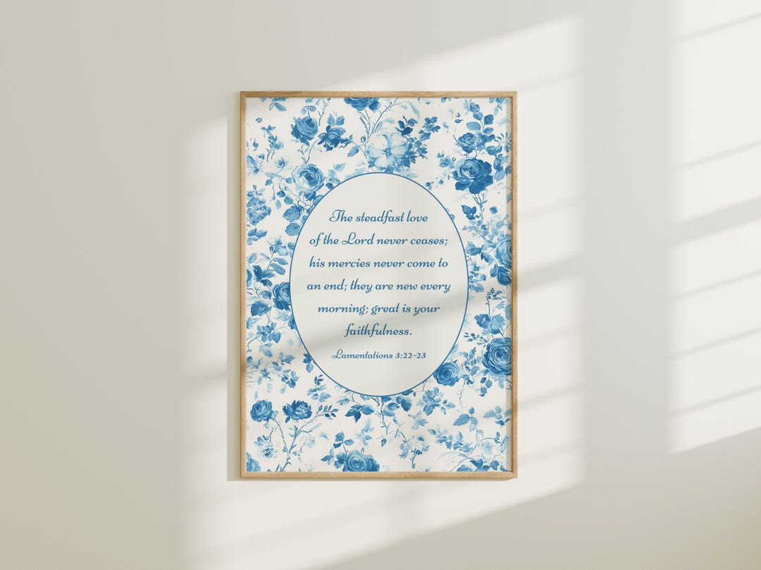Blue Christian Print Bible Verse Wall Art Scripture Poster French Toile ...