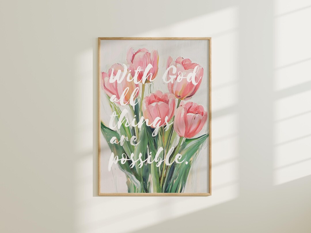 Pink Christian Wall Art Trendy Apartment Decor Floral Bible Verse Print ...