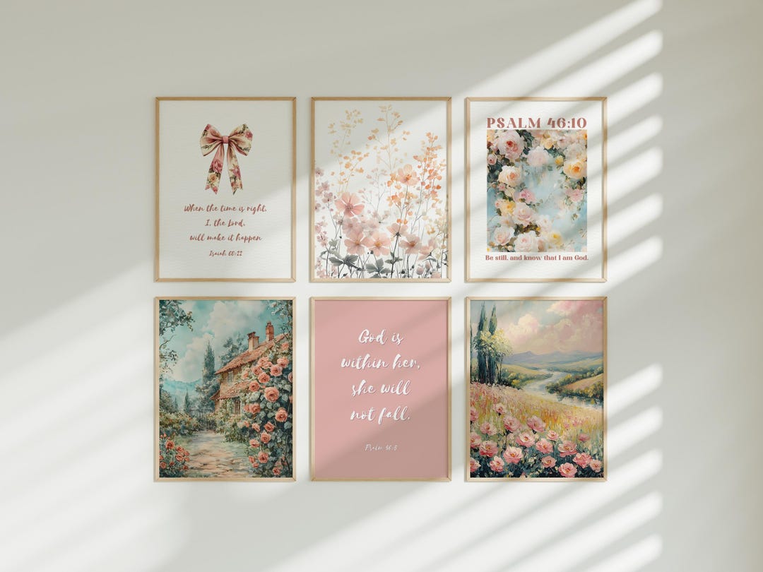 Pink Christian Wall Art Bundle Bible Verse Printable Poster Cute Preppy ...