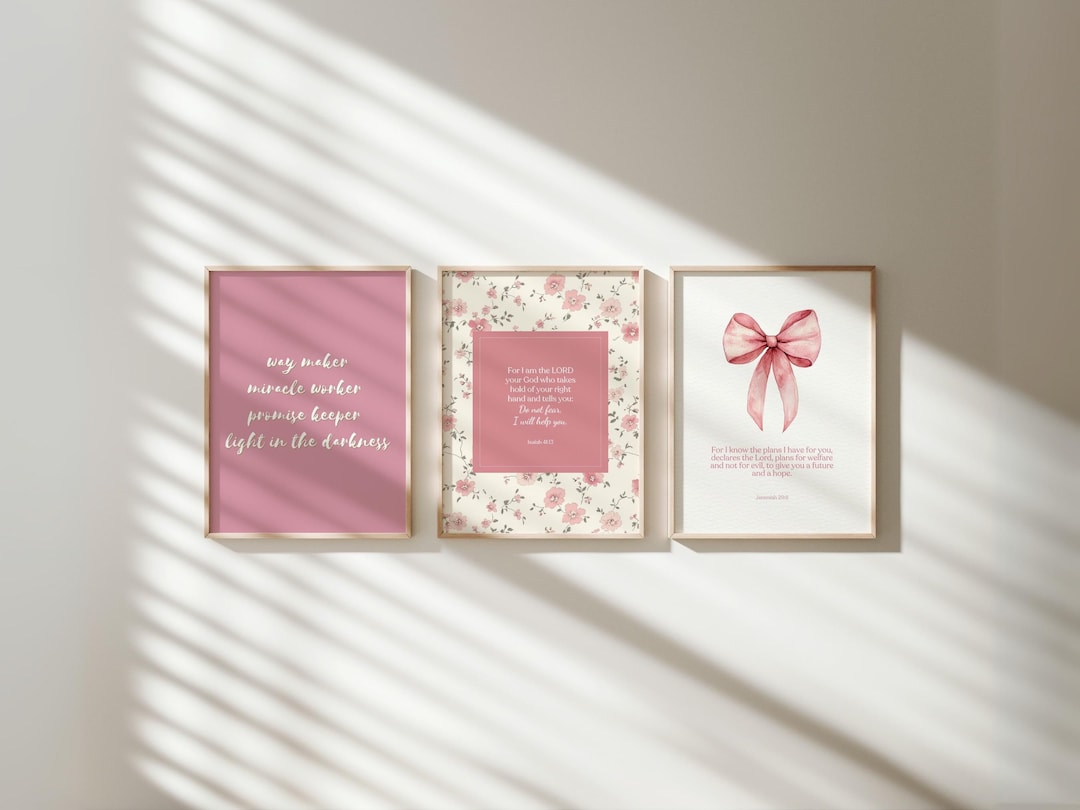 Trendy Christian Wall Art Bundle Pink Bible Verse Print Girly Dorm Room ...