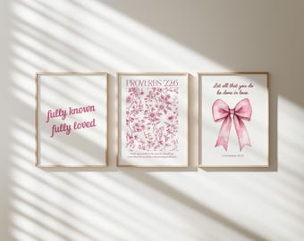 Pink Bible Verse Print Preppy Christian Wall Art Teen Room Decor Girl Nursery Wall Art Printable Gift Dorm Room Art Coquette Christian Art