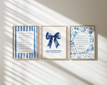 Blue Christian Wall Art Set of 3 Bible Verse Print Preppy Dorm Art Modern Christian Home Decor Teen Christian Gift Prayer Room Decor