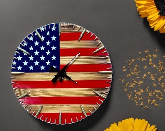 American Flag Clock | Antique USA Clock | Patriotic Wall Clock | USA Flag Clock | Army Gift | American Hunting Gift | Patriotic Wall Decor!