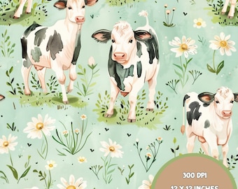 Cute Cow Seamless | Seamless Patterns | Instant Download | Printable Digital Paper | Repeating Pattern | Fabric Printing, 300 DPI