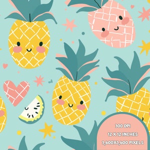 Cute Pineapple Digital Paper, Seamless Pattern, Fruit Pattern, Funny Sublimation Design, seamless for fabric , 300 DPI
