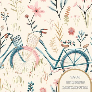Bicycle Seamless | Seamless Patterns | Instant Download | Printable Digital Paper | Repeating Pattern | Fabric Printing, 300 DPI
