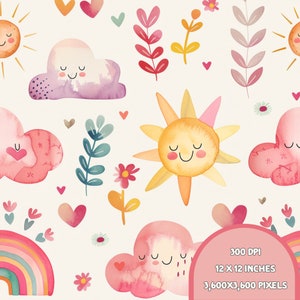 Printemps-été transparent, téléchargement immédiat | Papier numérique imprimable | Motif répétitif | Impression sur tissu, 300 ppp.