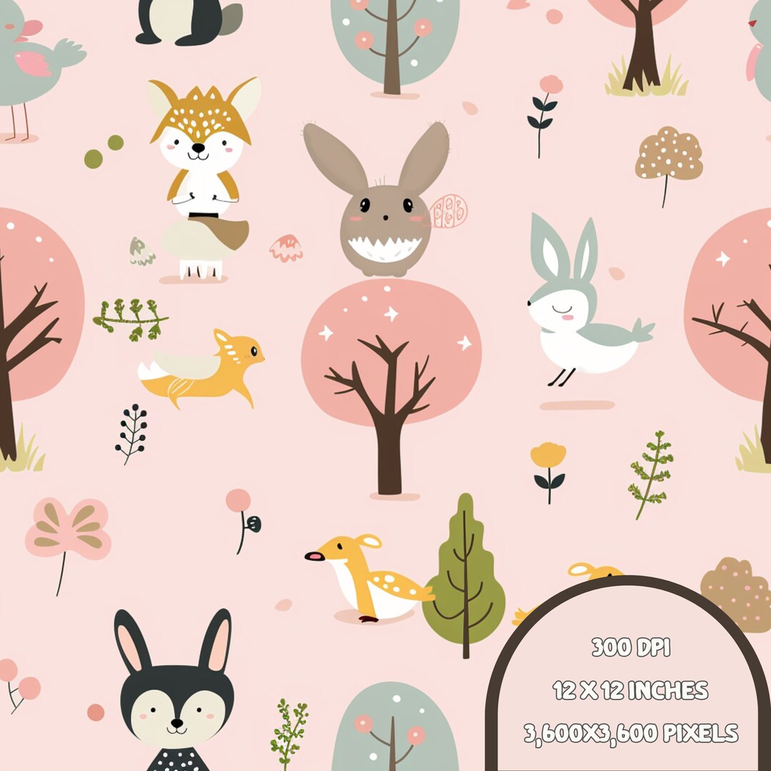Woodland Animals Seamless Pattern | Cute Forest Print (digital Download ...