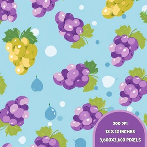 Grape Seamless Pattern, Seamless Repeat Pattern, Summer Seamless Pattern, Fruit seamless pattern, summer fruit, 300 DPI