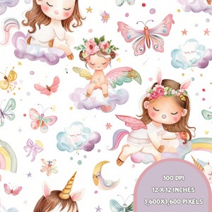 Unicorn Seamless Pattern, Unicorn Digital Pape, Unicorn and moon scrapbook, Pattern for fabric, Unicorn kids patterns for girls.