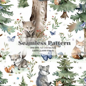 Forest Whimsy: Instant Download Seamless Patterns, Summer Seamless Pattern, Digital Paper, cute seamless files , fabric design, 300 DPI