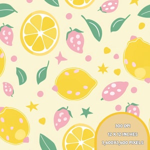 Cute Lemon Seamless File, Fruit Them, Summer Seamless Pattern. 300 DPI
