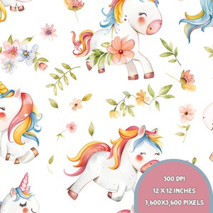Unicorn Seamless Pattern, Unicorn Digital Pape, Unicorn and moon scrapbook, Pattern for fabric, Unicorn kids patterns for girls.