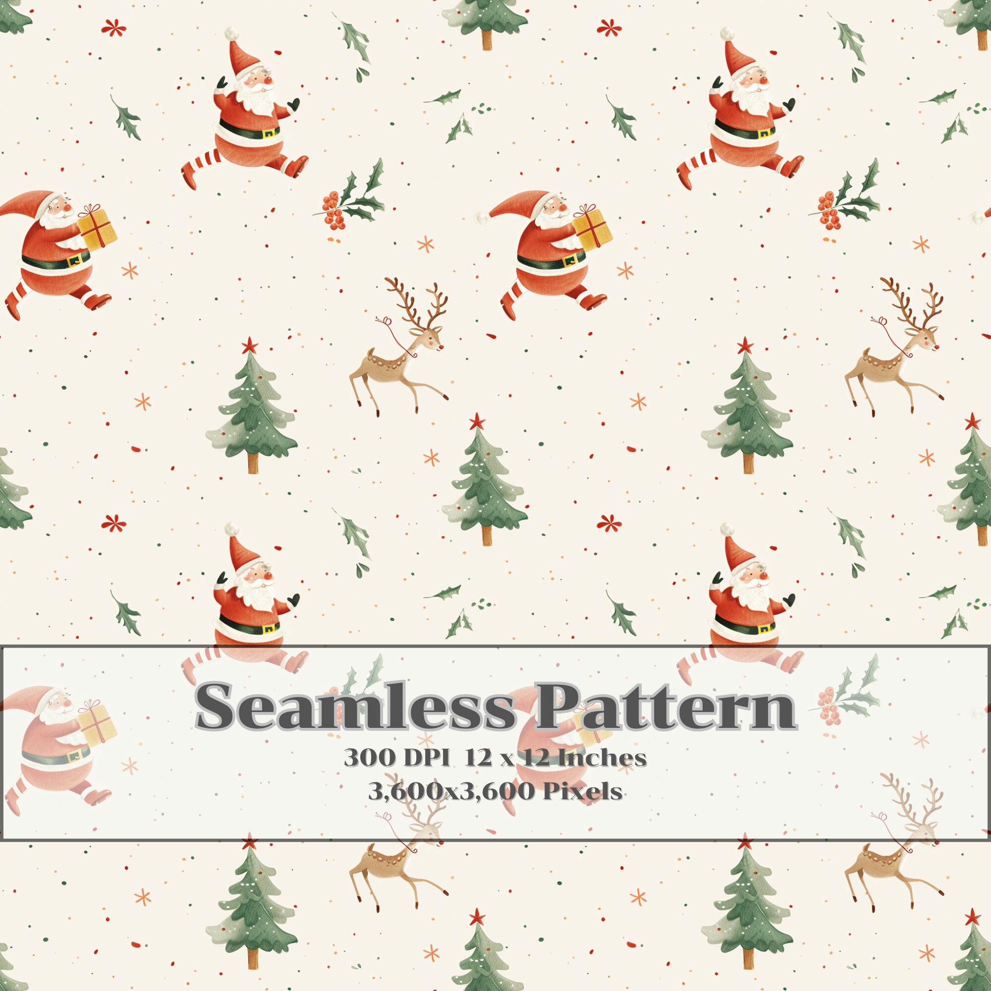 Santa's Vintage Artworks, Seamless Pattern, Repeat Pattern, Winter ...