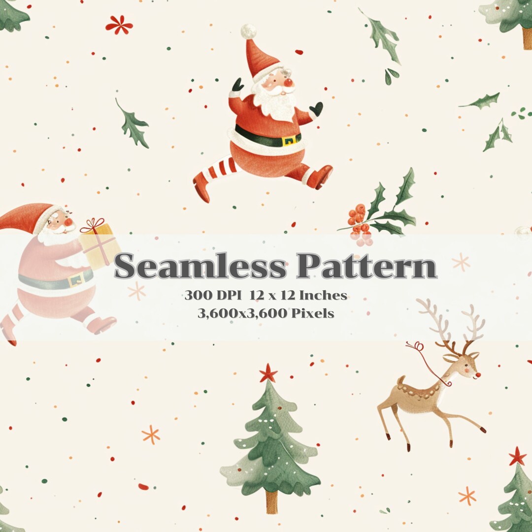 Santa's Vintage Artworks, Seamless Pattern, Repeat Pattern, Winter ...