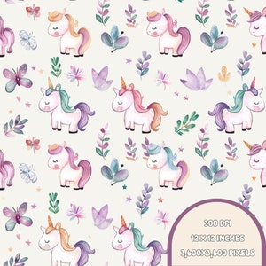 Unicorn Seamless Pattern, Unicorn Digital Pape, Unicorn and moon scrapbook, Pattern for fabric, Unicorn kids patterns for girls.