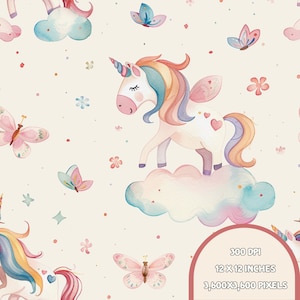 Unicorn Seamless Pattern, Unicorn Digital Pape, Unicorn and moon scrapbook, Pattern for fabric, Unicorn kids patterns for girls.