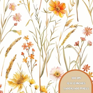 Sans couture florale | Modèles sans couture | Téléchargement instantané | Papier numérique imprimable | Motif répétitif | Impression sur tissu, 300 ppp