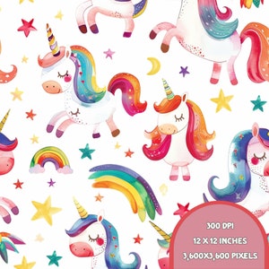 Unicorn Seamless Pattern, Unicorn Digital Pape, Unicorn and moon scrapbook, Pattern for fabric, Unicorn kids patterns for girls.