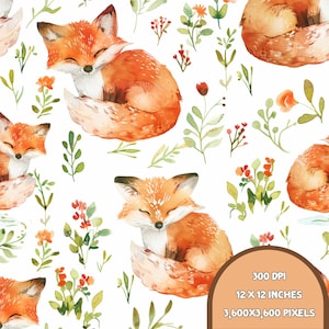 Renard mignon sans couture, forêt boisée | Modèles sans couture | Téléchargement instantané | Papier numérique imprimable | Motif répétitif | Impression sur tissu.