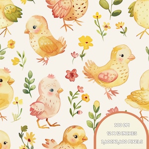 Cute Chicken Seamless | Seamless Patterns | Instant Download | Printable Digital Paper | Repeating Pattern | Fabric Printing, 300 DPI