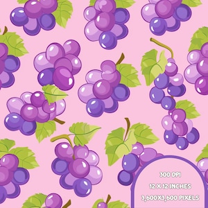 Grape Seamless Pattern, Seamless Repeat Pattern, Summer Seamless Pattern, Fruit seamless pattern, summer fruit, 300 DPI