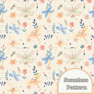 Floral Seamless Pattern, Cute Dragonfly Seamless, New baby pattern for fabric Spring , Summer Floral pattern, Seamless pattern 300 DPI.