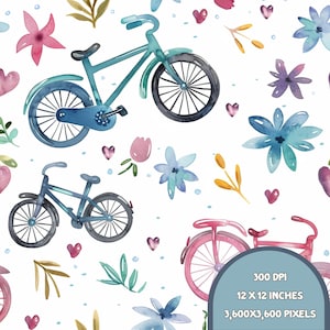 Bicycle Seamless | Seamless Patterns | Instant Download | Printable Digital Paper | Repeating Pattern | Fabric Printing, 300 DPI