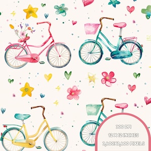 Bicycle Seamless | Seamless Patterns | Instant Download | Printable Digital Paper | Repeating Pattern | Fabric Printing, 300 DPI