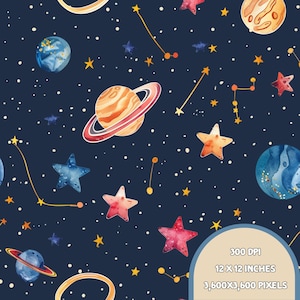 Galaxy Seamless Patterns | Instant Download | Printable Digital Paper | Repeating Pattern | Fabric Printing.